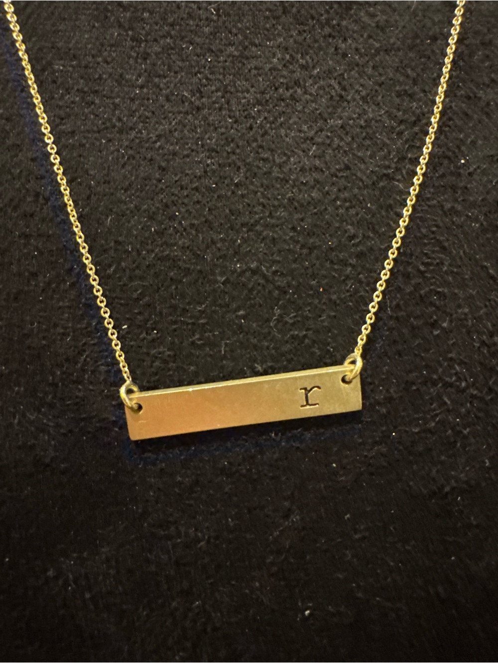Gold Tone Bar Necklace Lowercase “R” Initial Minimalist Pendant Dainty Jewelry